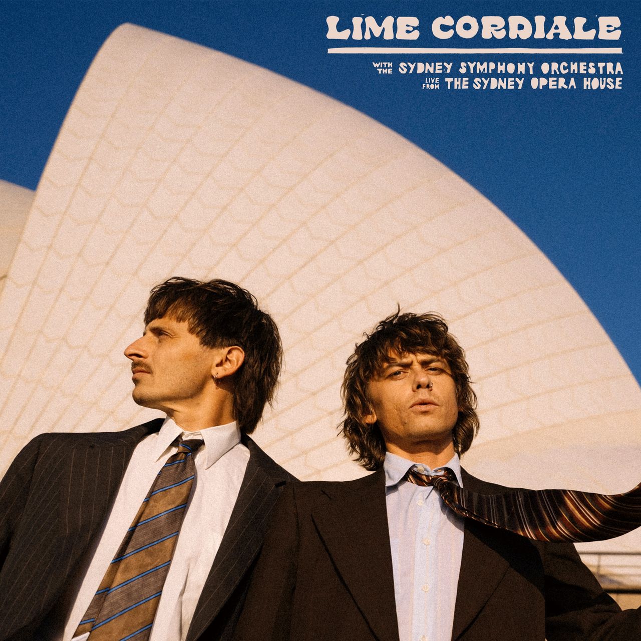 Lime Cordiale with the Sydney Symphony Orchestra Live From The Sydney Opera House album cover showing the duo in suits.